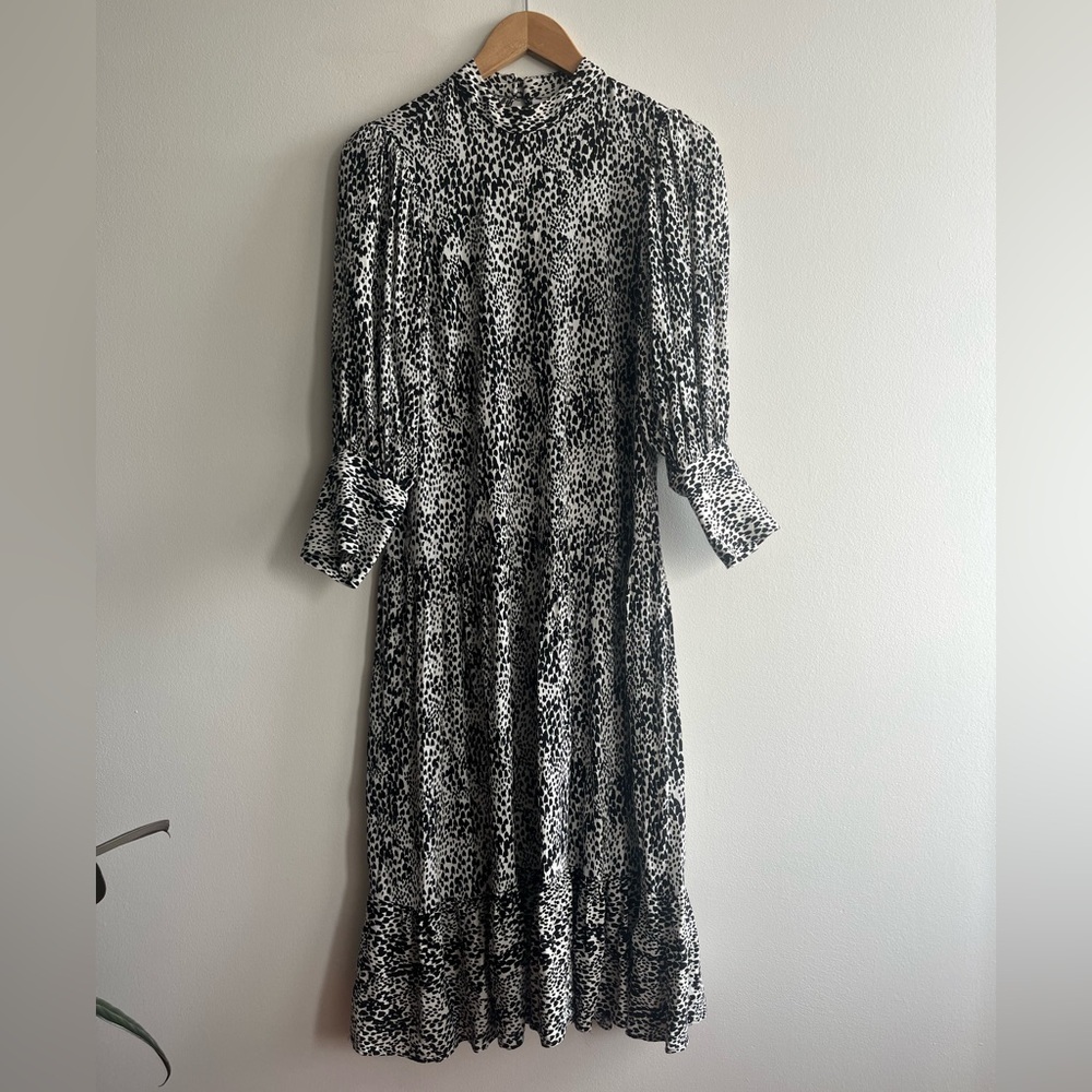 Topshop Leopard Print Cottagecore Dress Tiered Maxi Skirt Boho Oversized Sz 2